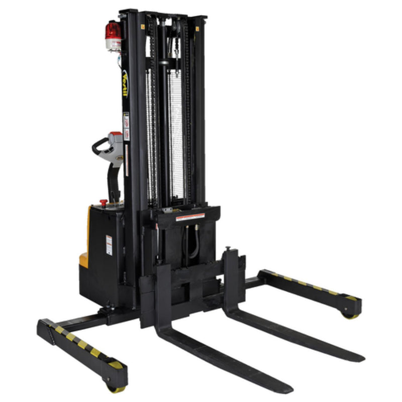 Vestil Steel Adjustable Extendable Fork Stacker 118 In. Raised Height 1500 Lb. Capacity Black / Yellow - S-118-AA-FR
