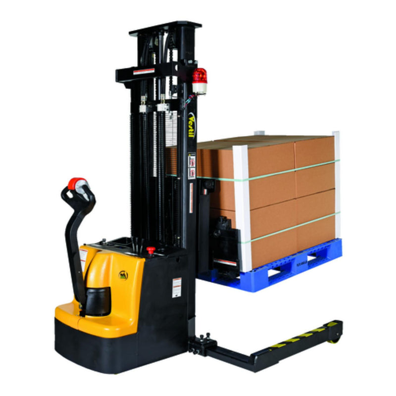 Vestil Steel Adjustable Extendable Fork Stacker 118 In. Raised Height 1500 Lb. Capacity Black / Yellow - S-118-AA-FR