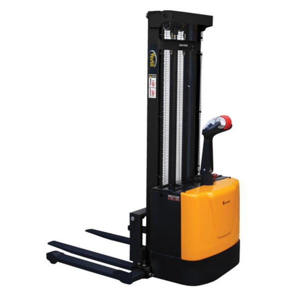 Vestil Steel Adjustable Powered Lift Stacker 118 In. Raised Height 2000 Lb. Capacity Black / Yellow - S-118-AA