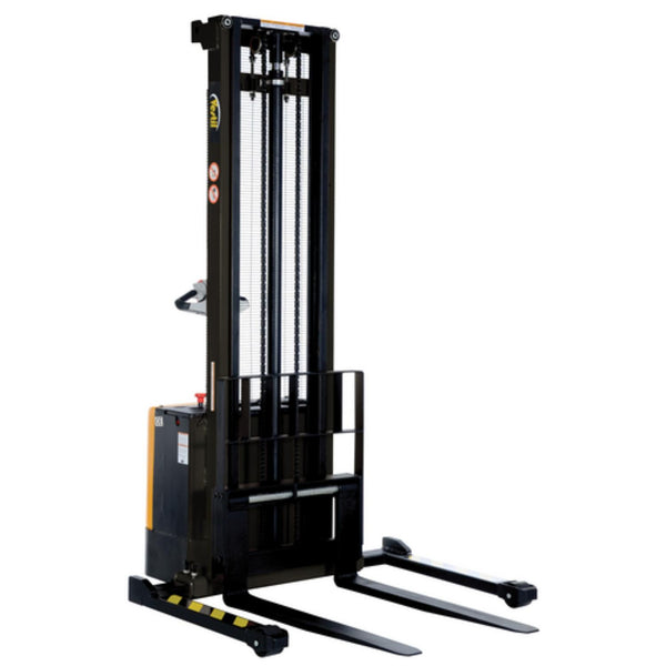 Vestil Steel Adjustable Powered Lift Stacker 150 In. Raised Height 2000 Lb. Capacity Black / Yellow - S-150-AA
