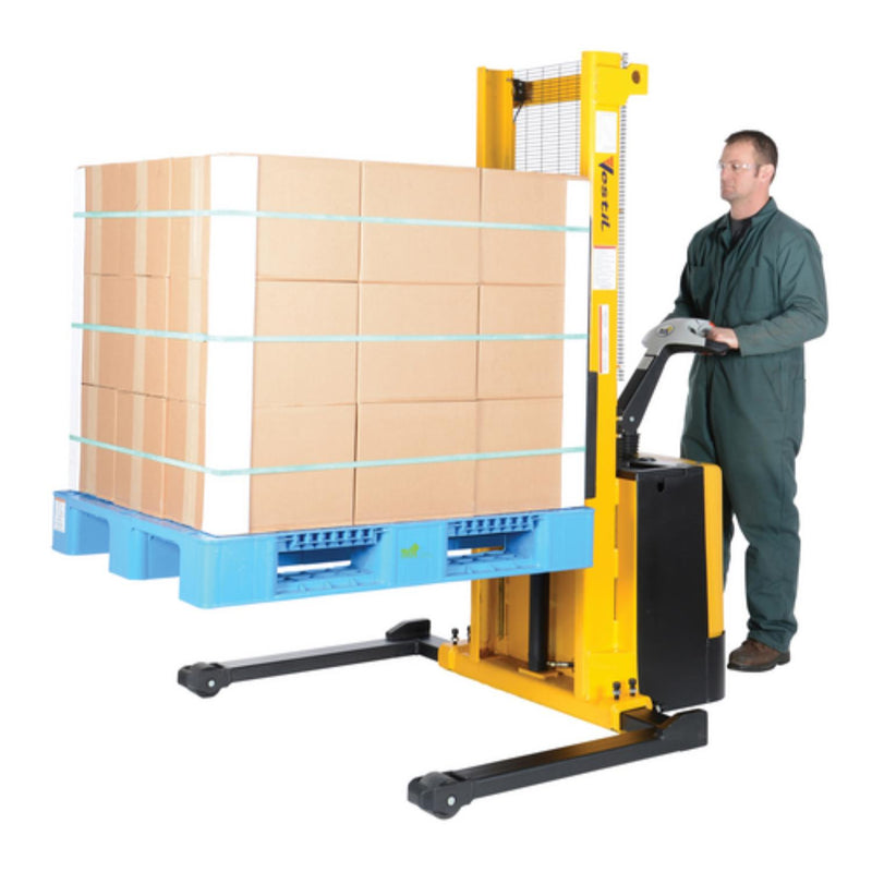 Vestil Steel Adjustable Powered Lift Stacker 62 In. Raised Height 2,000 Lb. Capacity Black / Yellow - S-62-AA