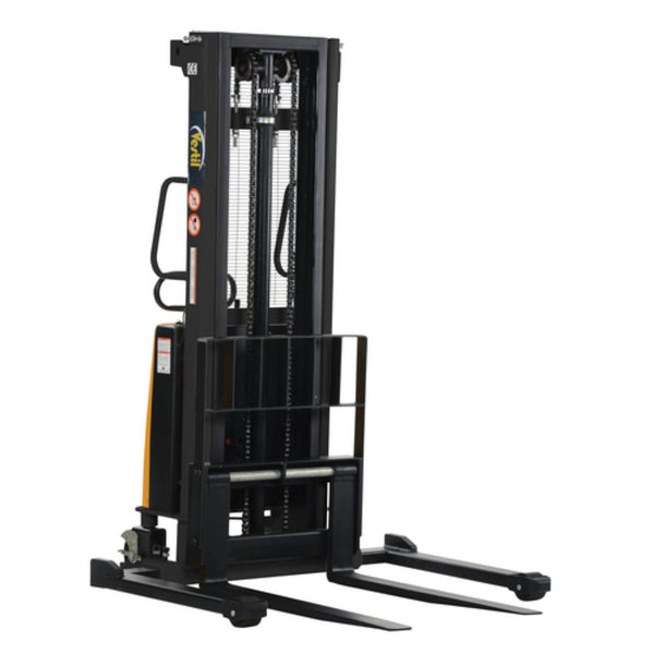 Vestil Steel Adjustable Stacker with Powered Lift 118 In. Raised Height 2,000 Lb. Capacity Black / Yellow - SL-118-AA