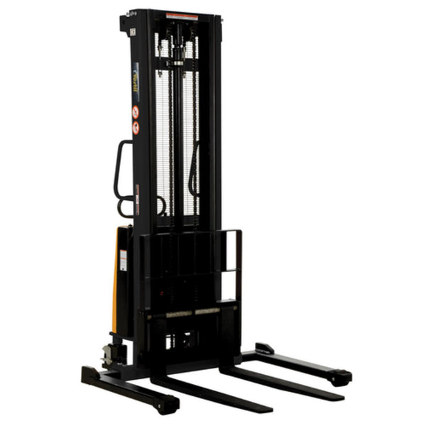 Vestil Steel Adjustable Stacker with Powered Lift 150 In. Raised Height 2,000 Lb. Capacity Black / Yellow - SL-150-AA
