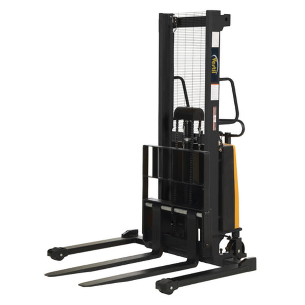 Vestil Steel Adjustable Stacker with Powered Lift 63 In. Raised Height 2,000 Lb. Capacity Black/Yellow - SL-63-AA