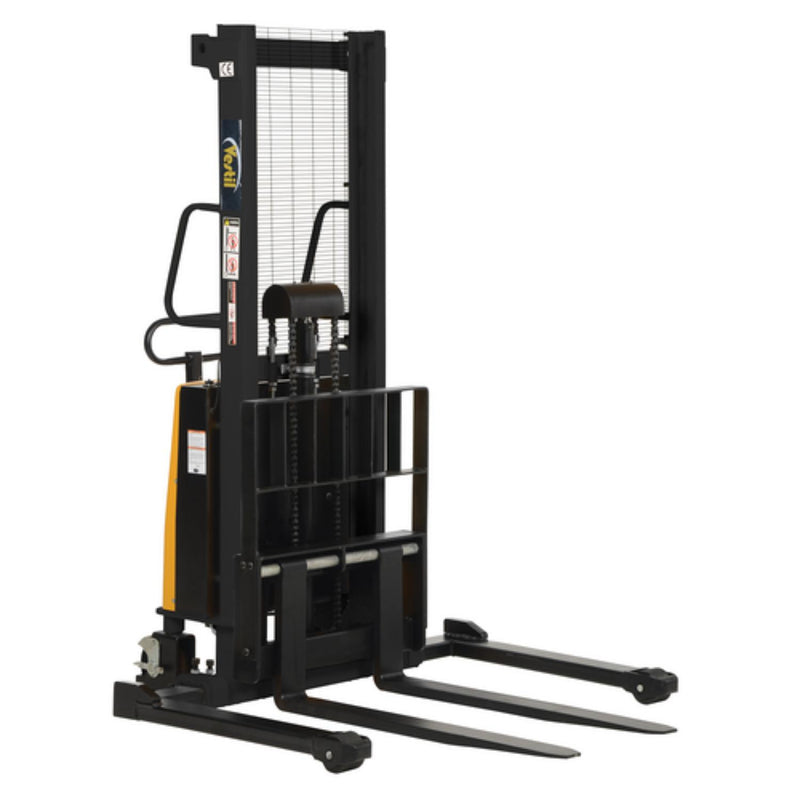 Vestil Steel Adjustable Stacker with Powered Lift 63 In. Raised Height 2,000 Lb. Capacity Black/Yellow - SL-63-AA