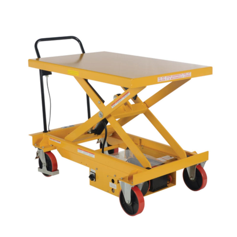 Vestil Steel DC Power Hydraulic Single Scissor Cart 47-1/4 In. x 31-1/2 In. 1000 Lb. Capacity Yellow - CART-1000-WD-DC