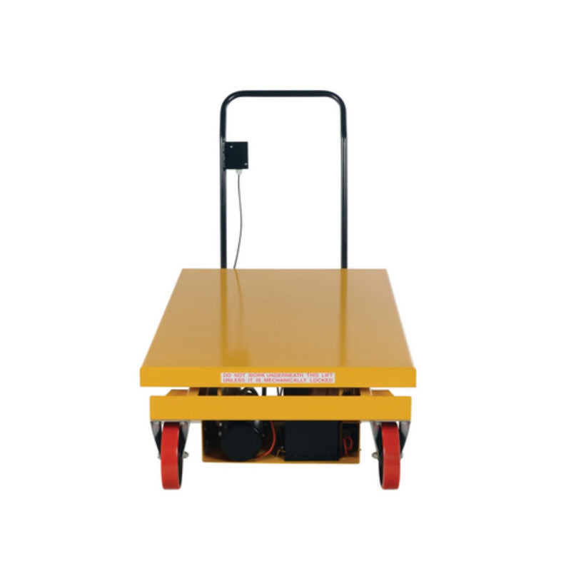 Vestil Steel DC Power Hydraulic Single Scissor Cart 47-1/4 In. x 31-1/2 In. 1000 Lb. Capacity Yellow - CART-1000-WD-DC