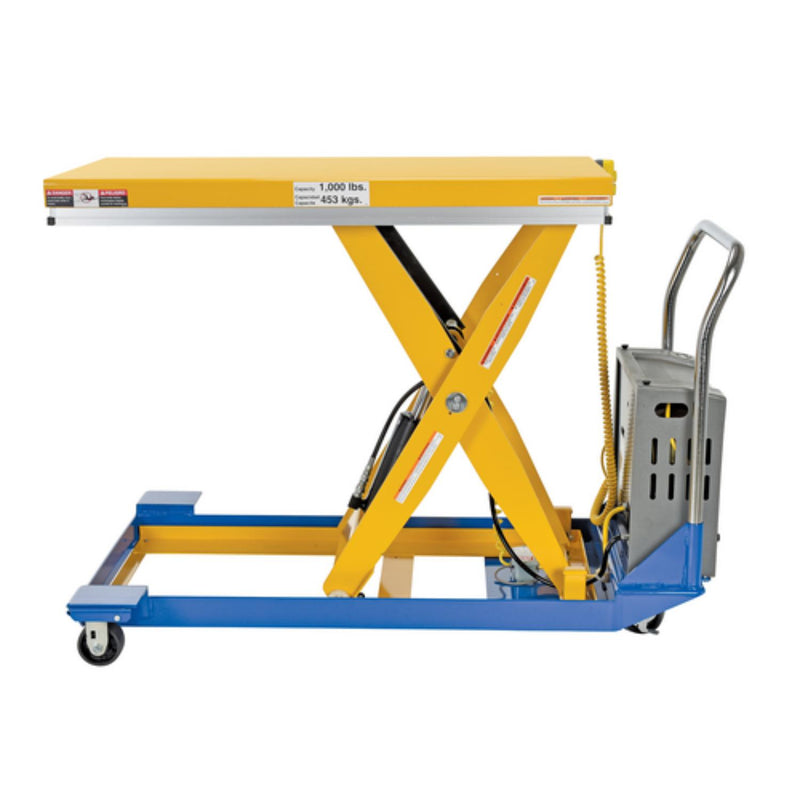 Vestil Steel DC Powered Scissor Cart 48 In. x 24 In. 1000 Lb. Capacity Blue / Yellow - CART-24-10-DC