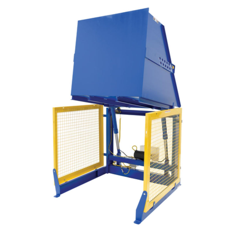 Vestil Steel Electric Hydraulic Box Dumper 48 In. Dump Height 2,000 Lb. Capacity Blue - HBD-2-48