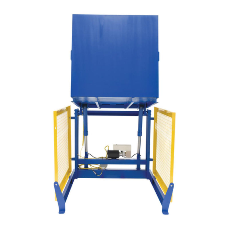 Vestil Steel Electric Hydraulic Box Dumper 48 In. Dump Height 2,000 Lb. Capacity Blue - HBD-2-48