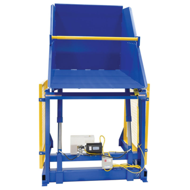 Vestil Steel Electric Hydraulic Box Dumper 48 In. Dump Height 2,000 Lb. Capacity Blue - HBD-2-48