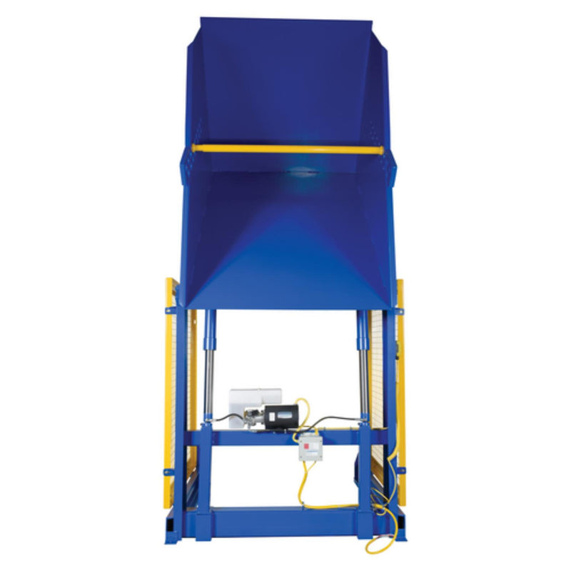 Vestil Steel Electric Hydraulic Box Dumper 60 In. Dump Height 2,000 Lb. Capacity Blue - HBD-2-60