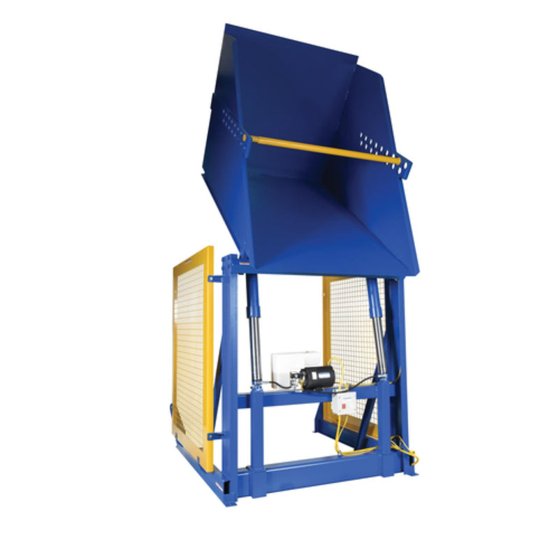 Vestil Steel Electric Hydraulic Box Dumper 60 In. Dump Height 4,000 Lb. Capacity Blue - HBD-4-60