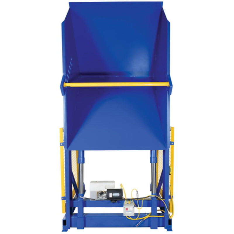 Vestil Steel Electric Hydraulic Box Dumper 60 In. Dump Height 6,000 Lb. Capacity Blue - HBD-6-60