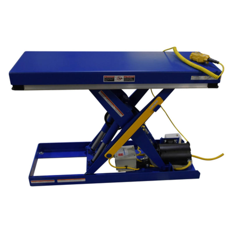 Vestil Steel Electric Hydraulic Narrow Scissor Lift Table 16 In. x 48 In. 2000 Lb. Capacity Blue - EHLT-N-1648-2-32