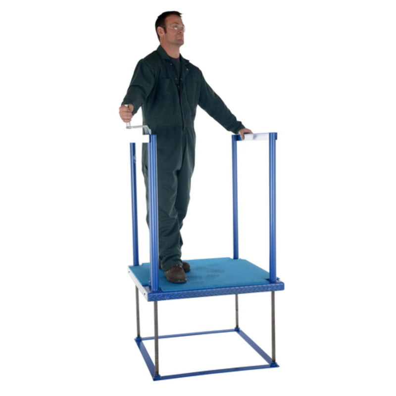 Vestil Steel Ergonomic Post-Crank Worker Platform With Mat 36 In. x 36 In. x 65-5/8 In. 500 Lb. Capacity Blue - POS-3636-MAT