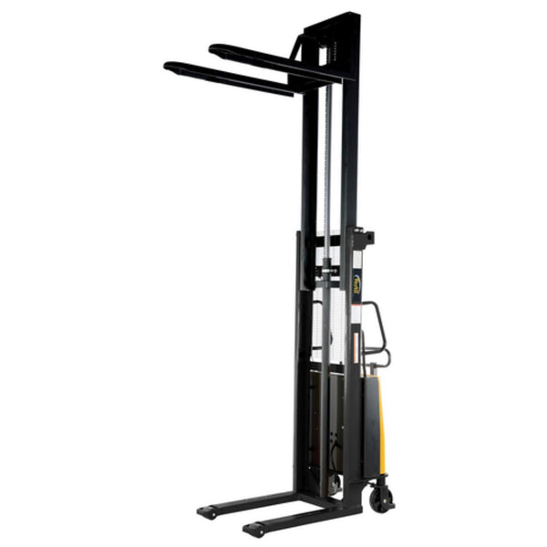 Vestil Steel Fixed Stacker with Powered Lift 118 In. Raised Height 2,000 Lb. Capacity Black / Yellow - SL-118-FF