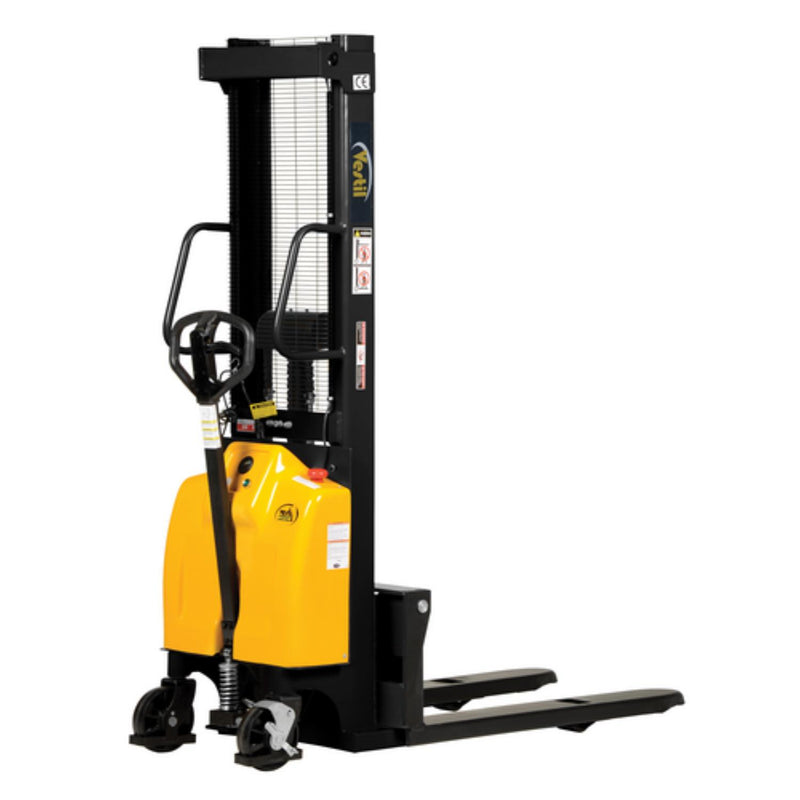 Vestil Steel Hand Pump DC Powered Stacker with Fixed Forks and Legs 63 In. Raised Height 2,000 Lb. Capacity Black / Yellow - SE/HP-63