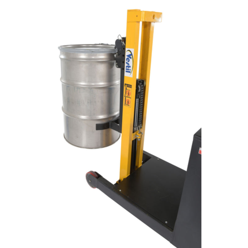 Vestil Steel Manual Drive Powered Lift Counter Balanced Drum Stacker 12V 52 In. x 26 In. x 58 In. 700 Lb. Capacity Yellow - DRLT-CB-54-MDPL