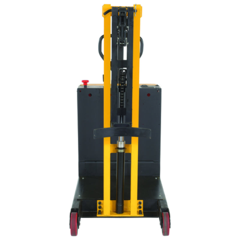 Vestil Steel Manual Drive Powered Lift Counter Balanced Drum Stacker 12V 52 In. x 26 In. x 58 In. 700 Lb. Capacity Yellow - DRLT-CB-54-MDPL