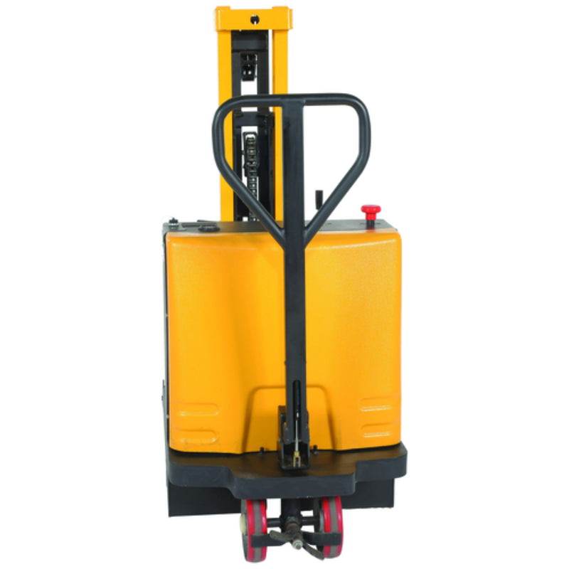 Vestil Steel Manual Drive Powered Lift Counter Balanced Drum Stacker 12V 52 In. x 26 In. x 58 In. 700 Lb. Capacity Yellow - DRLT-CB-54-MDPL