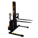 Vestil Steel Narrow Mast Stacker DC Powered 62 In. Raised Height Adjustable Forks and Support Legs 1,500 Lb. Capacity Black / Yellow - SNM15-62-AA
