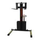 Vestil Steel Narrow Mast Stacker DC Powered 62 In. Raised Height Adjustable Forks and Support Legs 1,500 Lb. Capacity Black / Yellow - SNM15-62-AA