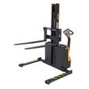 Vestil Steel Narrow Mast Stacker DC Powered 62 In. Raised Height Adjustable Forks and Support Legs 2,200 Lb. Capacity Black / Yellow - SNM-62-AA