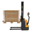 Vestil Steel Narrow Mast Stacker DC Powered 62 In. Raised Height Fixed Fork 21 In. Fork Width 2,200 Lb. Capacity Black / Yellow - SNM-62-FF-21