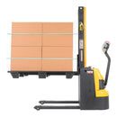 Vestil Steel Narrow Mast Stacker DC Powered 62 In. Raised Height Fixed Fork 27 In. Fork Width 2,200 Lb. Capacity Black / Yellow - SNM-62-FF-27