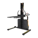 Vestil Steel Narrow Mast Stacker DC Powered 62 In. Raised Height Fixed Fork Adjustable Support Legs 2,200 Lb. Capacity Black / Yellow - SNM-62-FA