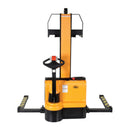 Vestil Steel Narrow Mast Stacker DC Powered 62 In. Raised Height Fixed Fork Adjustable Support Legs 2,200 Lb. Capacity Black / Yellow - SNM-62-FA