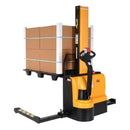 Vestil Steel Narrow Mast Stacker DC Powered 62 In. Raised Height Fixed Fork Adjustable Support Legs 2,200 Lb. Capacity Black / Yellow - SNM-62-FA