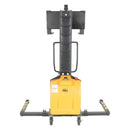 Vestil Steel Narrow Mast Stacker DC Powered 63 In. Raised Height Adjustable Forks and Support Legs 1,000 Lb. Capacity Yellow - SLNM-63-AA