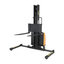 Vestil Steel Narrow Mast Stacker DC Powered 63 In. Raised Height Adjustable Forks and Support Legs 1,500 Lb. Capacity Yellow - SLNM15-63-AA