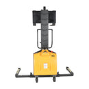 Vestil Steel Narrow Mast Stacker DC Powered 63 In. Raised Height Adjustable Forks and Support Legs 1,500 Lb. Capacity Yellow - SLNM15-63-AA