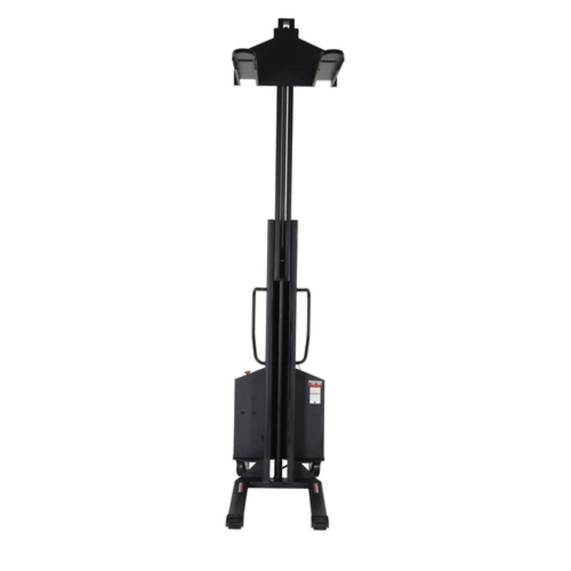 Vestil Steel Narrow Mast Stacker DC Powered 63 In. Raised Height Fixed Forks 30 In. Fork Width 1,000 Lb. Capacity Yellow - SLNM-63-FF