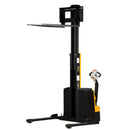 Vestil Steel Narrow Mast Stacker DC Powered 90 In. Raised Height Adjustable Forks and Support Legs 2,500 Lb. Capacity Black / Yellow - SNM-90-AA