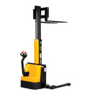 Vestil Steel Narrow Mast Stacker DC Powered 90 In. Raised Height Adjustable Forks and Support Legs 2,500 Lb. Capacity Black / Yellow - SNM-90-AA