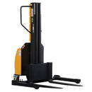 Vestil Steel Narrow Mast Stacker DC Powered 98 In. Raised Height Adjustable Forks and Support Legs 1,500 Lb. Capacity Yellow - SLNM-98-AA