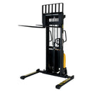 Vestil Steel/Plastic Hand Pump DC Powered Stacker with Adjustable Forks and Legs 63 In. Raised Height 2,000 Lb. Capacity Black / Yellow - SE/HP-63-AA
