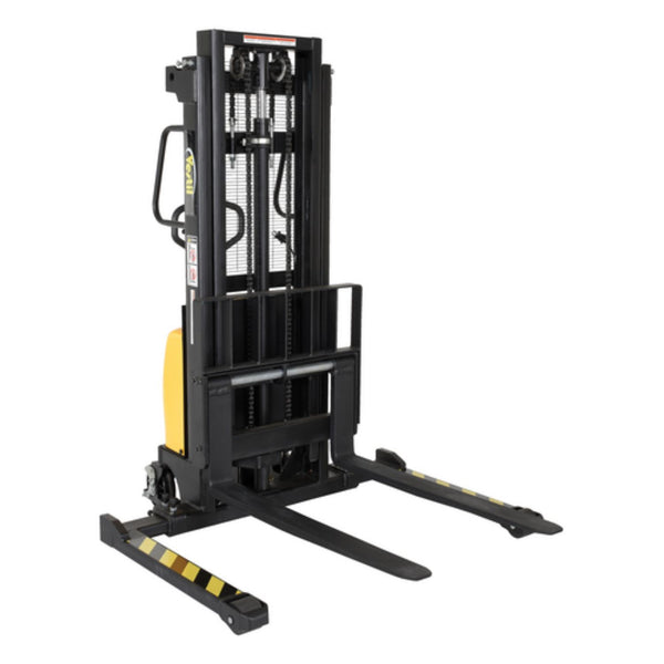 Vestil Steel/Plastic Hand Pump DC Powered Stacker with Adjustable Forks and Legs 98 In. Raised Height 2,000 Lb. Capacity Black / Yellow - SE/HP-98-AA