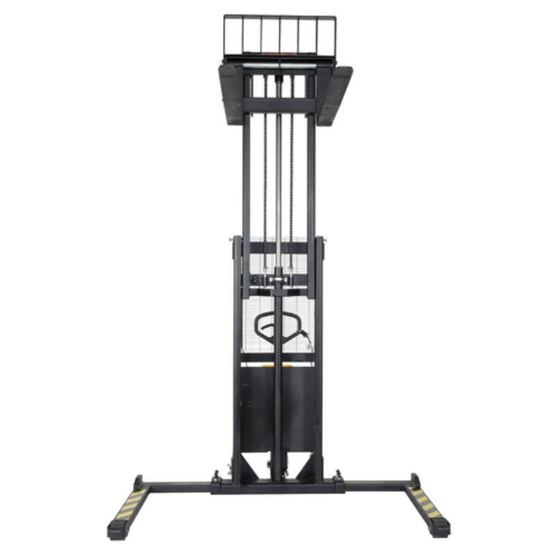 Vestil Steel/Plastic Hand Pump DC Powered Stacker with Adjustable Forks and Legs 98 In. Raised Height 2,000 Lb. Capacity Black / Yellow - SE/HP-98-AA