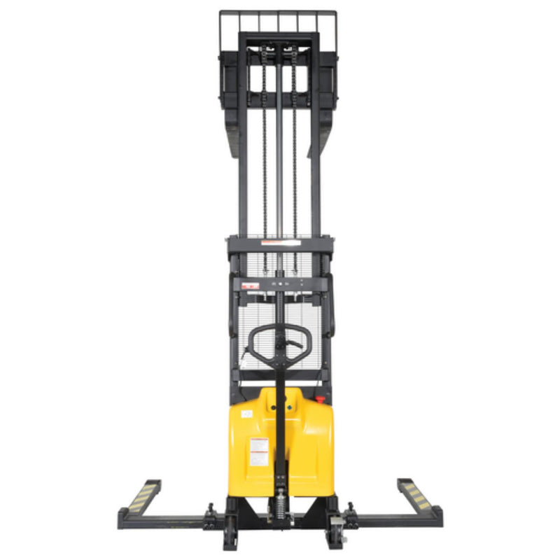 Vestil Steel/Plastic Hand Pump DC Powered Stacker with Adjustable Forks and Legs 98 In. Raised Height 2,000 Lb. Capacity Black / Yellow - SE/HP-98-AA