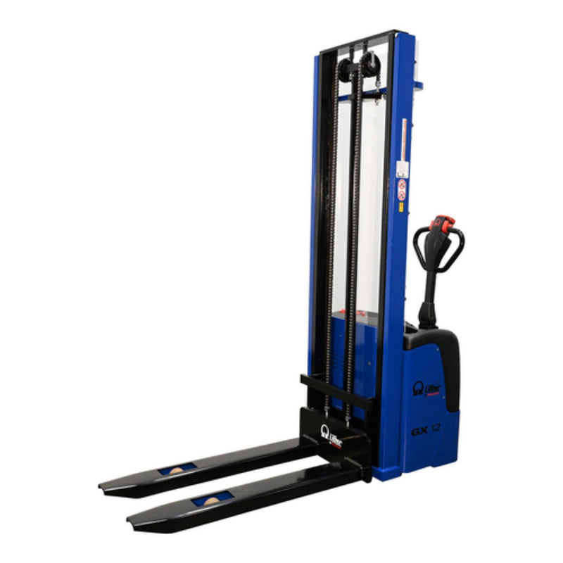 Vestil Steel Pramac 12 Volt Battery Powered Fixed Fork Stacker 72 In. x 33-1/2 In. x 88-3/4 In. 2500 Lb. Capacity Blue - PMC-S-FF-137