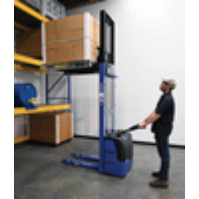 Vestil Steel Pramac 12 Volt Battery Powered Fixed Fork Stacker 72 In. x 33-1/2 In. x 88-3/4 In. 2500 Lb. Capacity Blue - PMC-S-FF-137