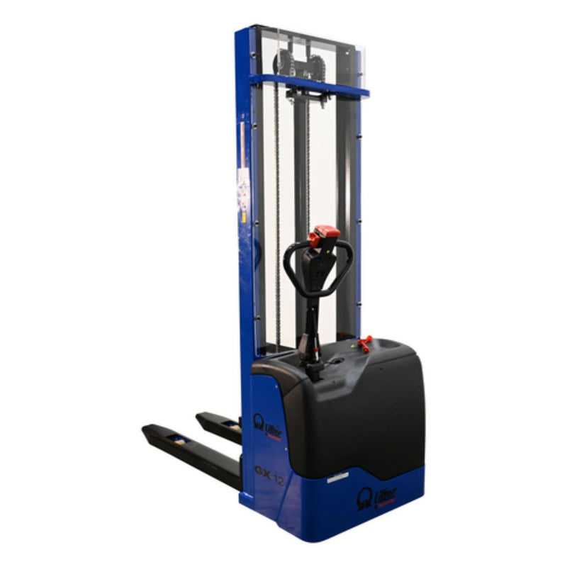 Vestil Steel Pramac 12 Volt Battery Powered Fixed Fork Stacker 72 In. x 33-1/2 In. x 88-3/4 In. 2500 Lb. Capacity Blue - PMC-S-FF-137