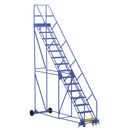 Vestil Steel Rolling Warehouse Ladder 50 Degree 15 Grip Strut 23-9/16 In. Step Width 350 Lb. Capacity Blue - LAD-15-21-G-EZ