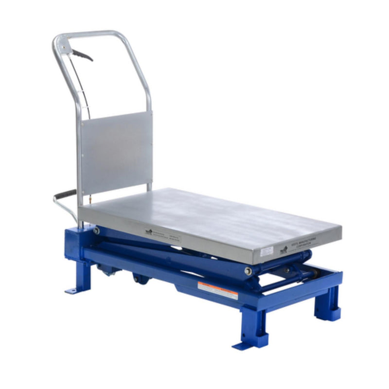 Vestil Steel Scissor Lift Table Double Foot Pump 52-5/8 In. x 21-3/8 In. x 39-1/2 In. 800 Lb. Capacity Blue - SCTAB-800D