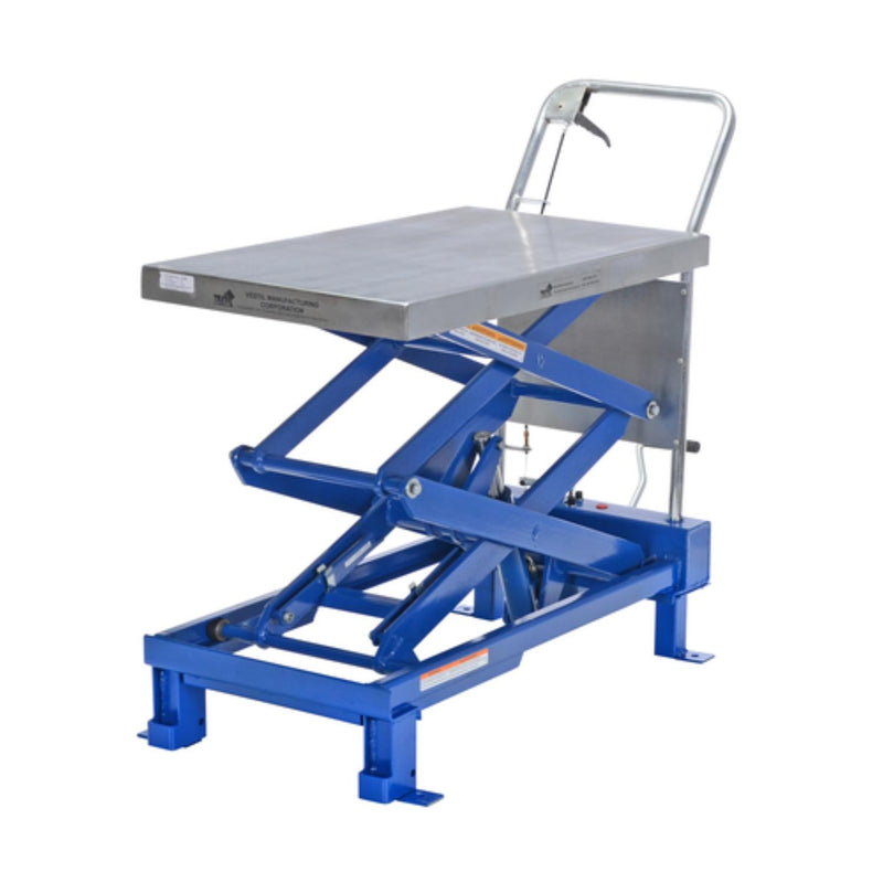 Vestil Steel Scissor Lift Table Double Foot Pump 52-5/8 In. x 21-3/8 In. x 39-1/2 In. 800 Lb. Capacity Blue - SCTAB-800D